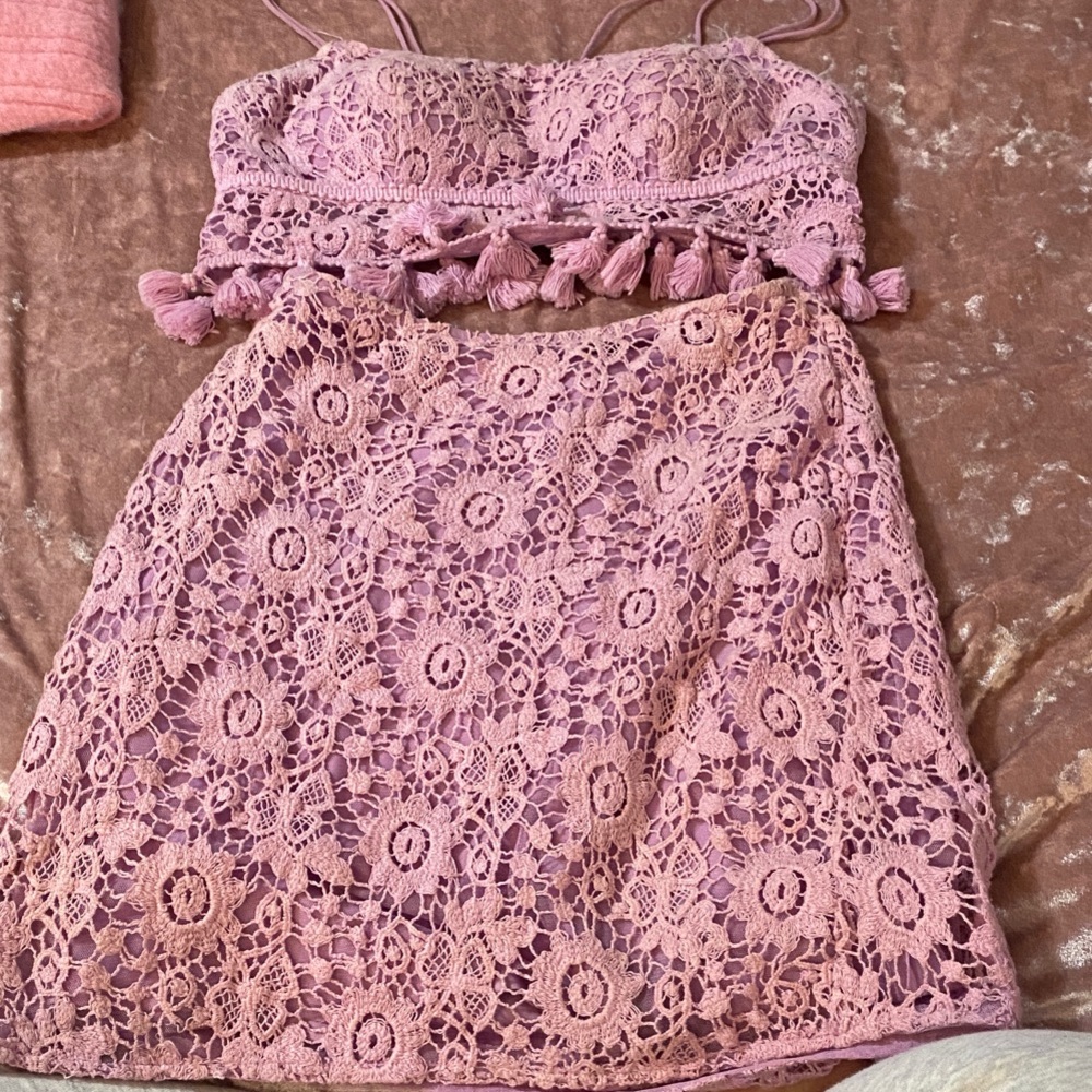 Sherri Hill Lavender Lace Two-Piece Mini Set
